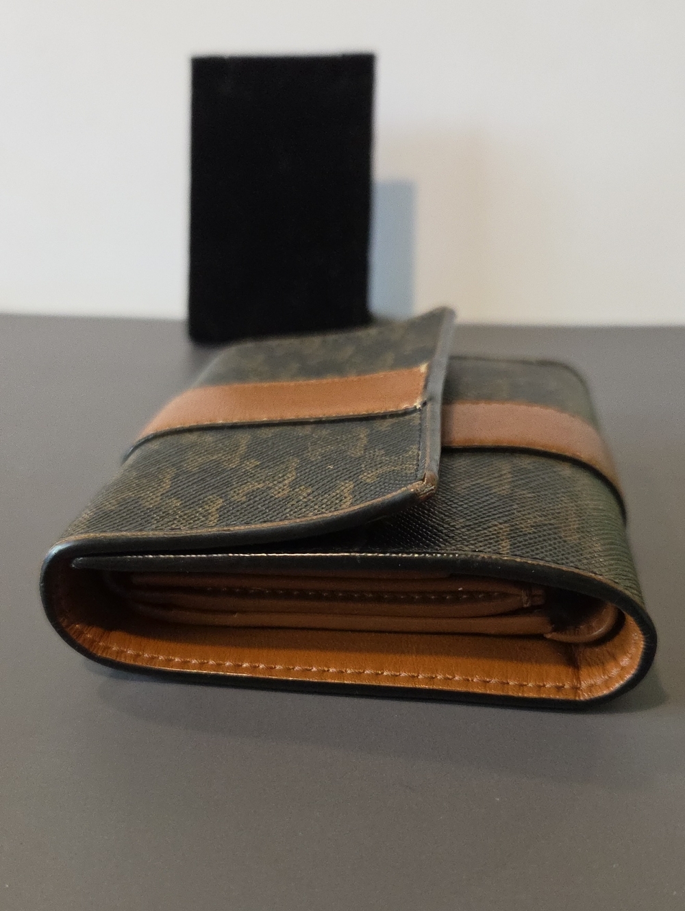 Celine Triomphe Pattern Compact Trifold Wallet in Dark Brown with Tan Accent - Picture 8 of 11